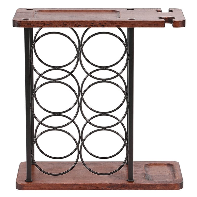 6-Bottle Wooden & Metal Wine Rack with Glass Holder – 35cm x 34cm x 16cm Countertop Storage Stand