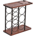 6-Bottle Wooden & Metal Wine Rack with Glass Holder – 35cm x 34cm x 16cm Countertop Storage Stand