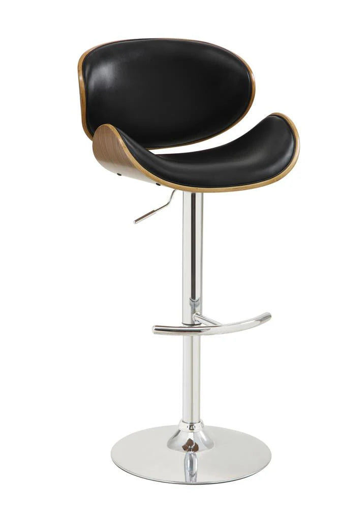 Eames Lounge Inspired Adjustable Bar Stool – Faux Leather & Walnut Wood Base