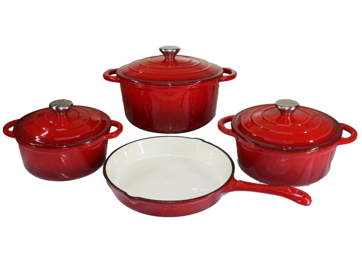 7-Piece Red Cast Iron Pot Set – Durable Enamel Cookware Set for Stovetop & Oven