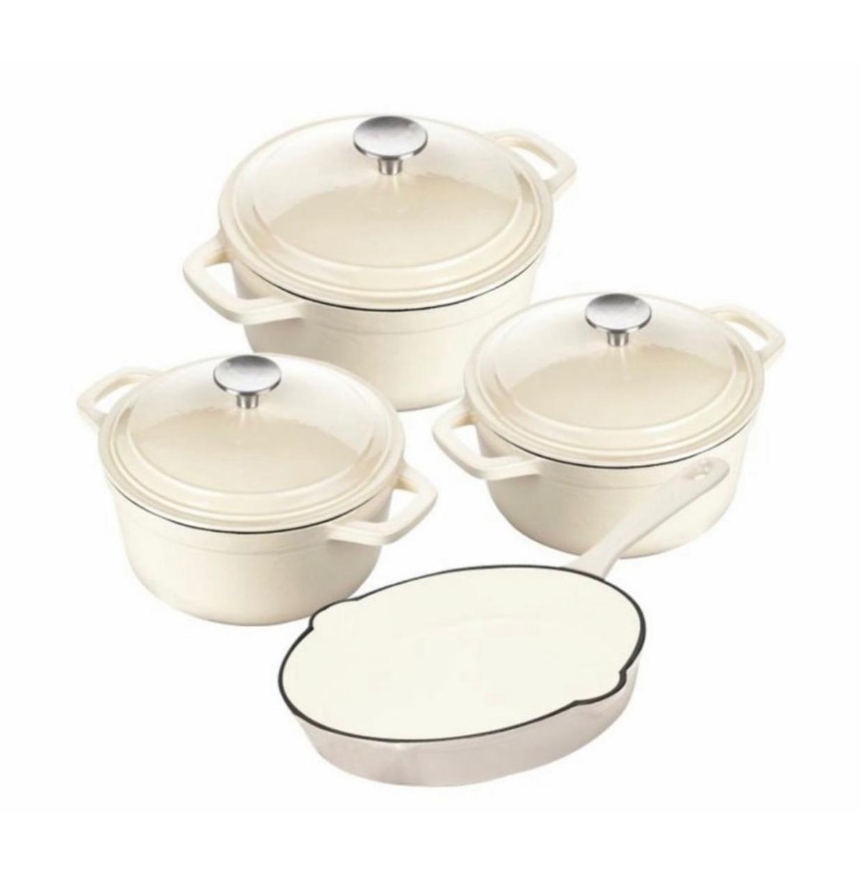 7-Piece Red Cast Iron Pot Set – Durable Enamel Cookware Set for Stovetop & Oven