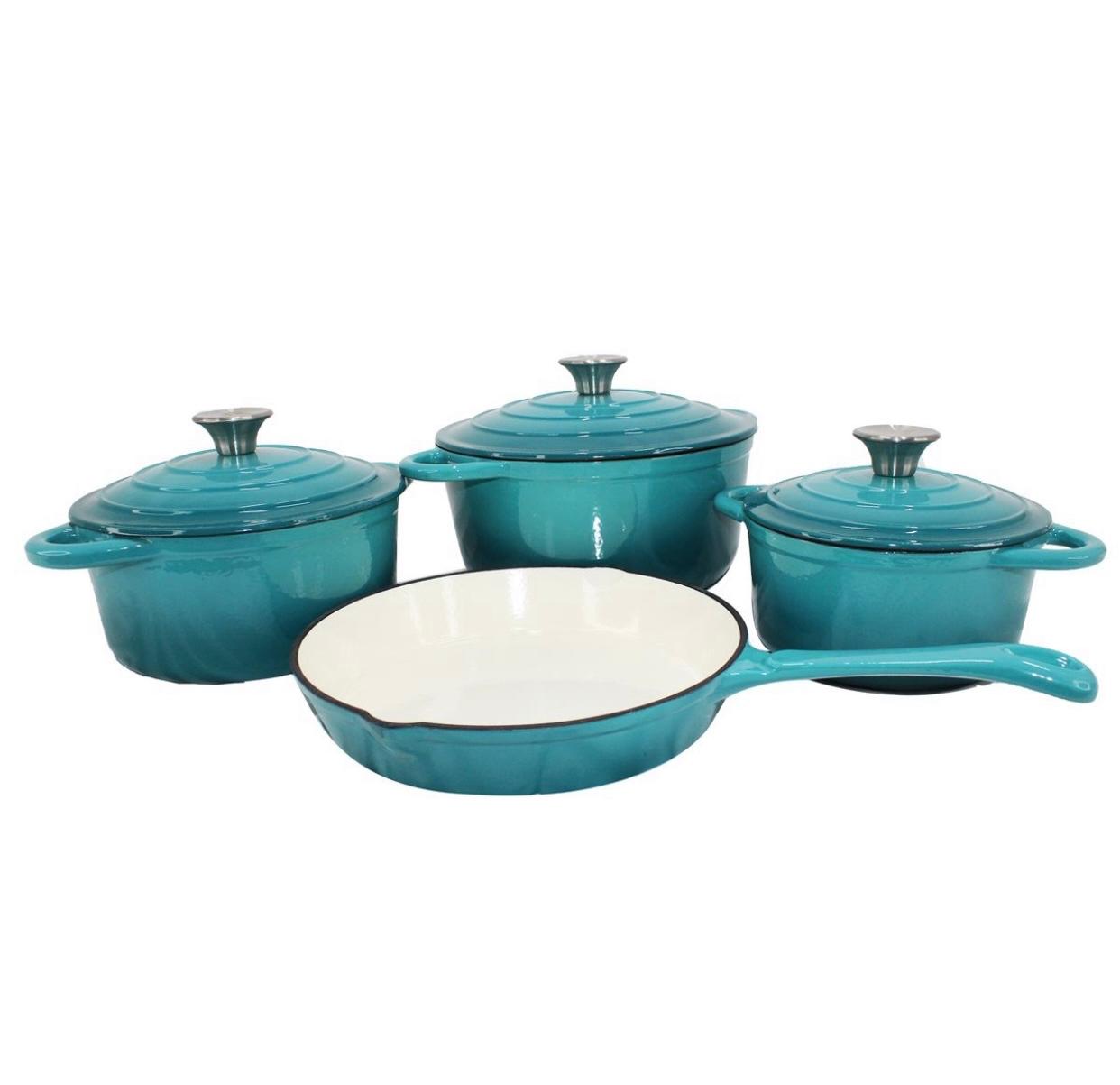 7-Piece Red Cast Iron Pot Set – Durable Enamel Cookware Set for Stovetop & Oven