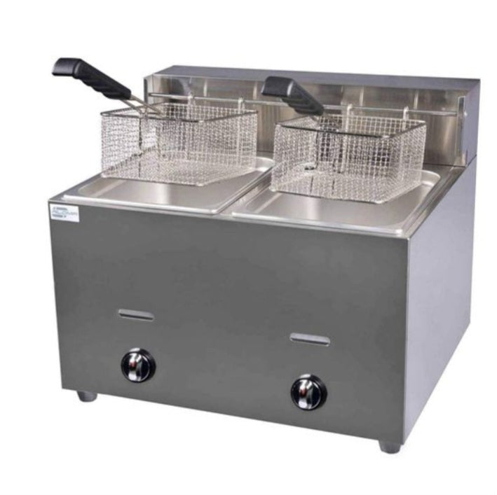 Double Gas Fryer 2×6 L – Commercial 2-Tank 7 L + 7 L, 37.8 TU
