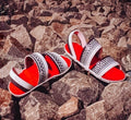 Red and White Tire Sole Izimbadada - Traditional Zulu Sandals