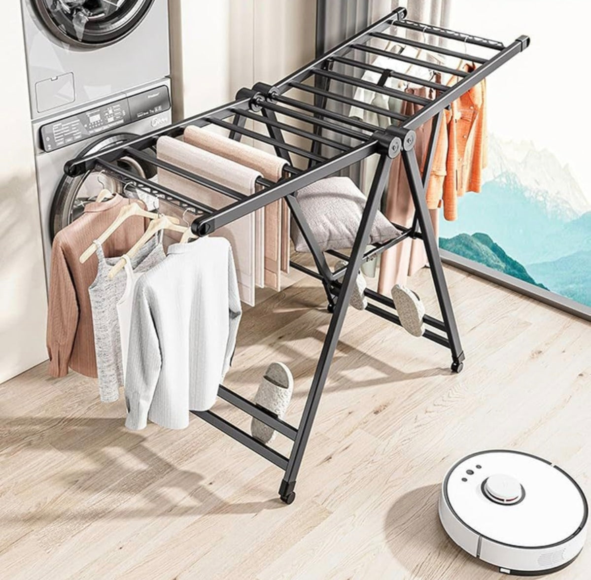Heavy Duty Foldable Clothes Drying Rack 20kg Load Capacity Black – Indoor & Outdoor Use