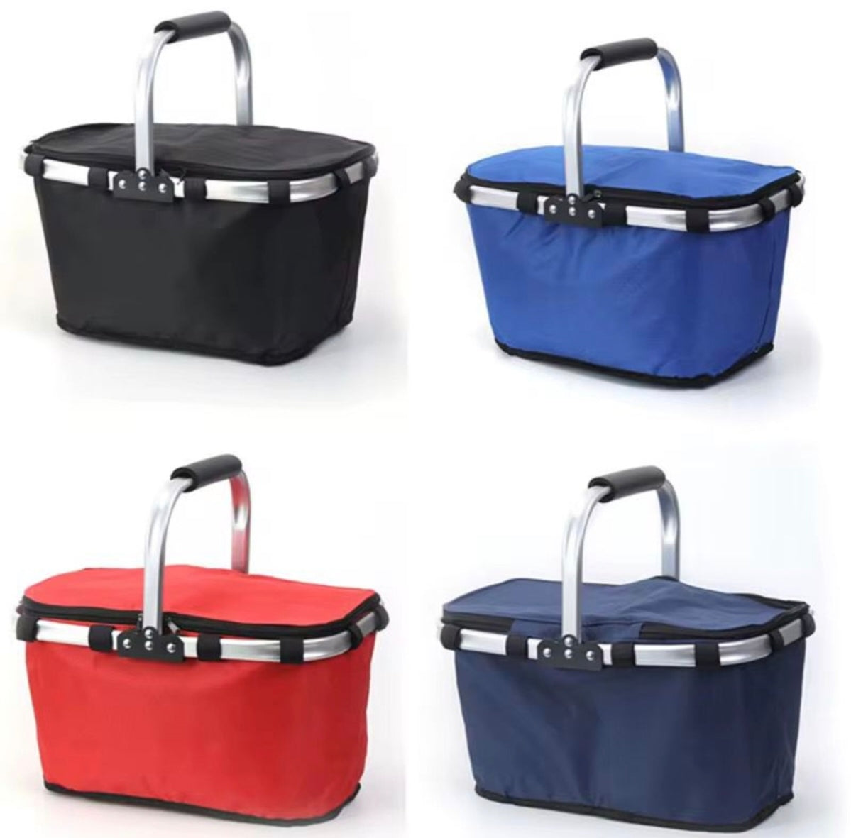 Foldable Insulated Picnic Basket – 42cm x 27cm x 20cm Durable Fabric Cooler Bag