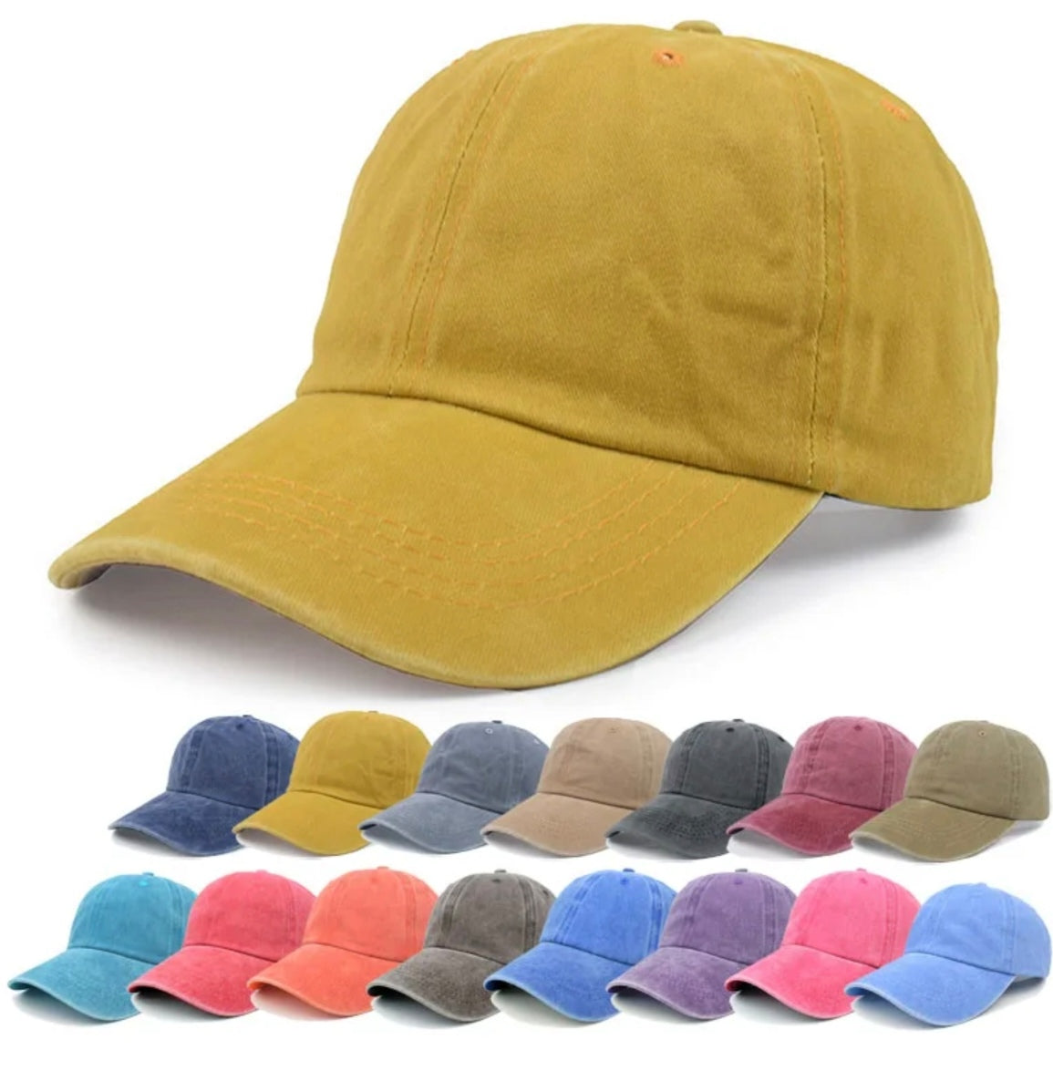 Unisex Multicolored Washed Cotton Caps – Adjustable Vintage Baseball Hat