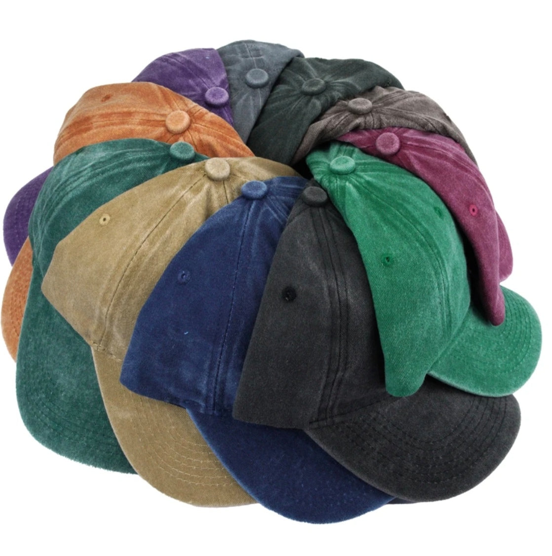 Unisex Multicolored Washed Cotton Caps – Adjustable Vintage Baseball Hat
